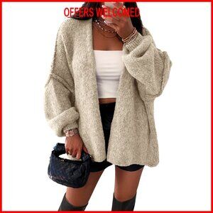 Oversized Cardigan Sweater Long Lantern Sleeve Open Front Lightweight Knit